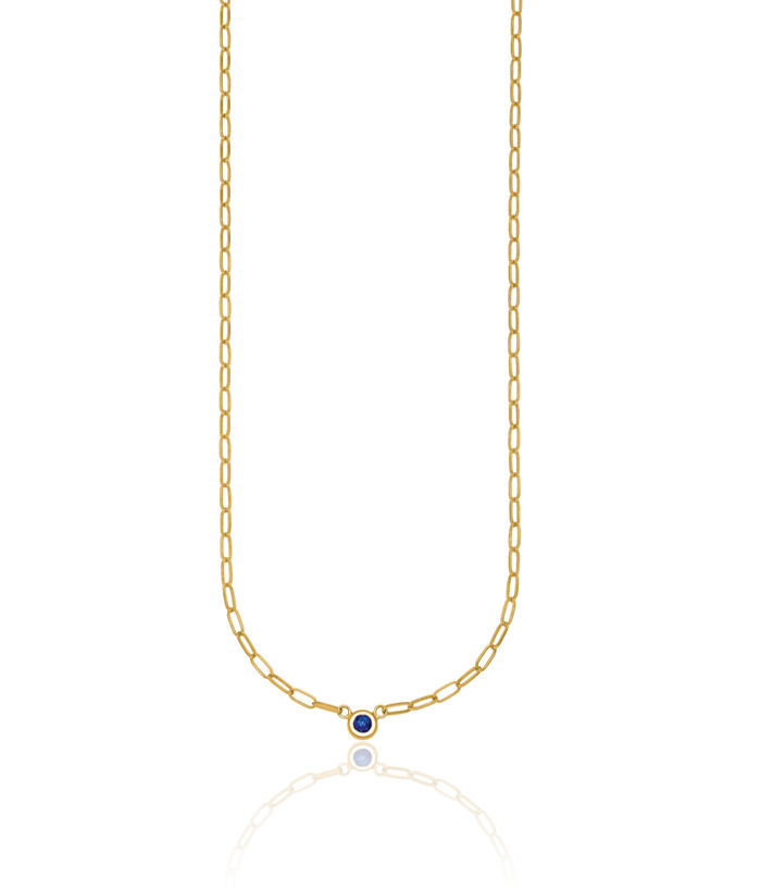 14K Solid Yellow Gold Blue Sapphire Oval Link Necklace Chain Gemstone Pendant Charm