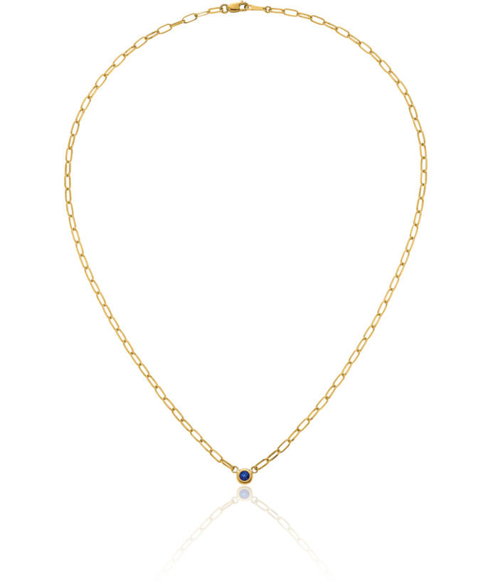 14K Solid Yellow Gold Blue Sapphire Oval Link Necklace Chain Gemstone Pendant Charm