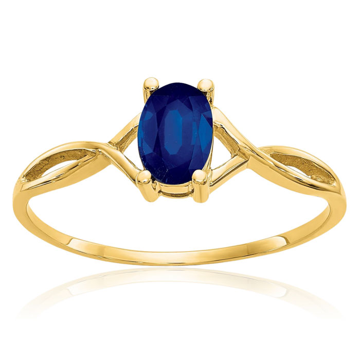 14K Solid Yellow Gold Blue Sapphire Ring Gemstone Band September Birthstone Jewelry