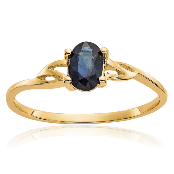 14K Solid Yellow Gold Blue Sapphire Ring Gemstone Band September Birthstone Jewelry
