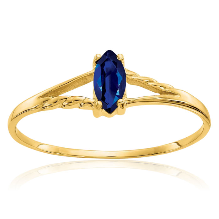 14K Solid Yellow Gold Blue Sapphire Ring Gemstone Band September Birthstone Jewelry