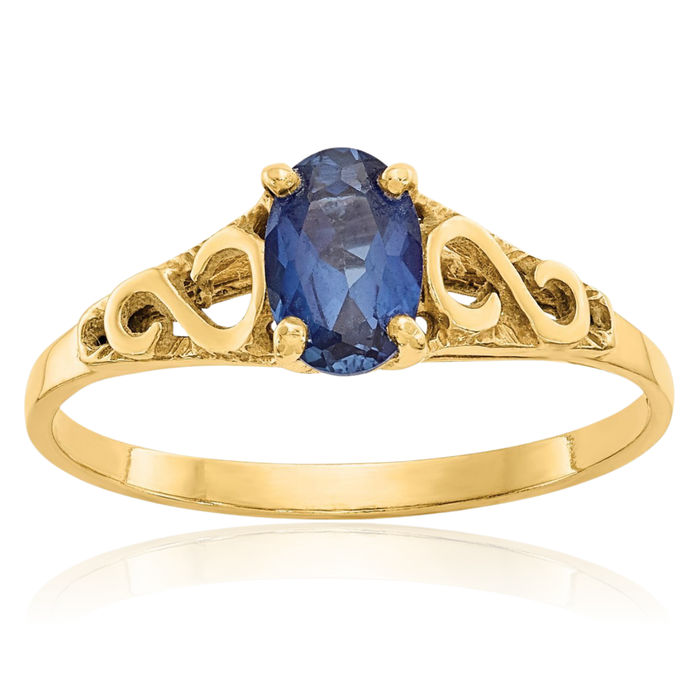 14K Solid Yellow Gold Synthetic Blue Sapphire Spinel Solitaire Ring