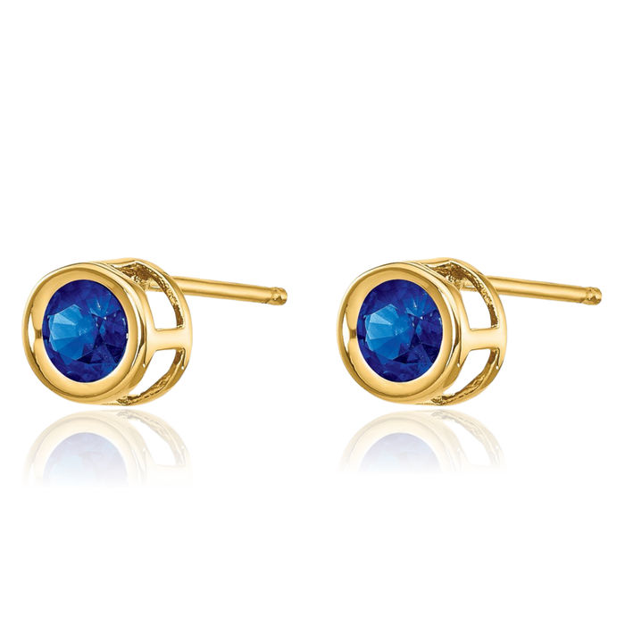 14K Solid Yellow Gold Blue Sapphire Studs Gemstone Solitaire Earrings September Birthstone Jewelry