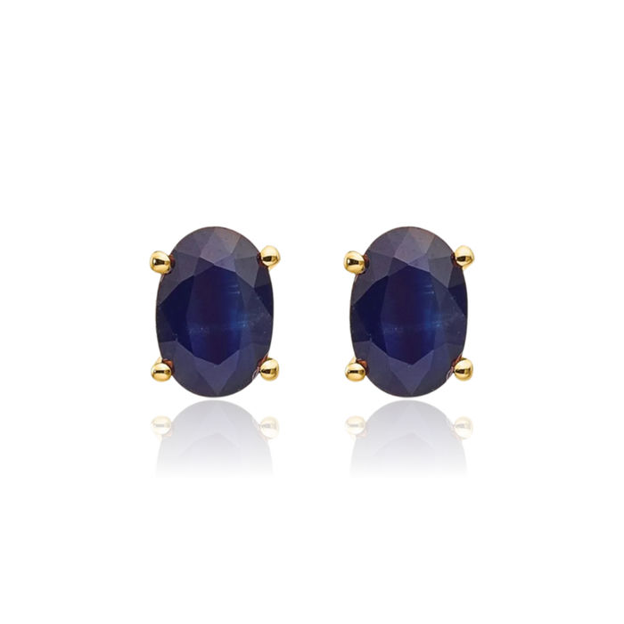 14K Solid Yellow Gold Blue Sapphire Studs Gemstone Earrings September Birthstone Jewelry