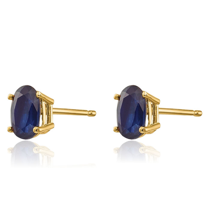 14K Solid Yellow Gold Blue Sapphire Studs Gemstone Earrings September Birthstone Jewelry