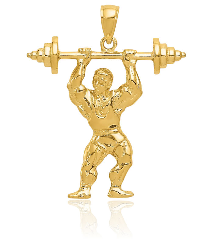 14K Solid Yellow Gold Bodybuilder Weights Necklace Weightlifting Gym Sports Pendant Lover Fitness Charm