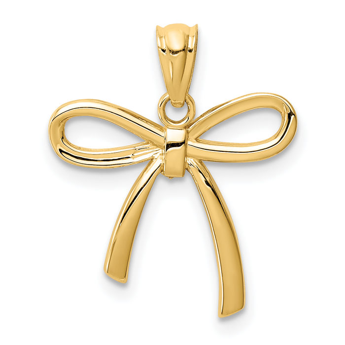 14K Solid Yellow Gold Bow Necklace Chain Pendant Charm