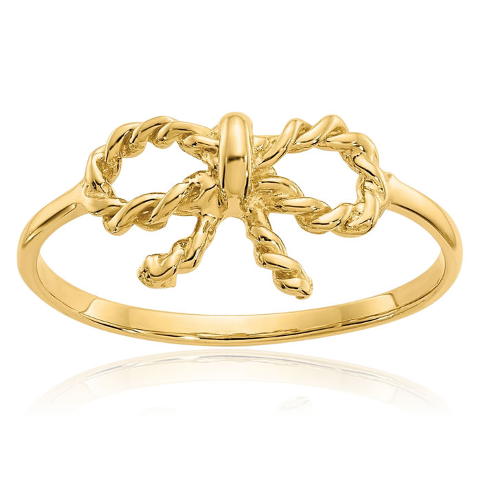 14K Solid Yellow Gold Bow Ring