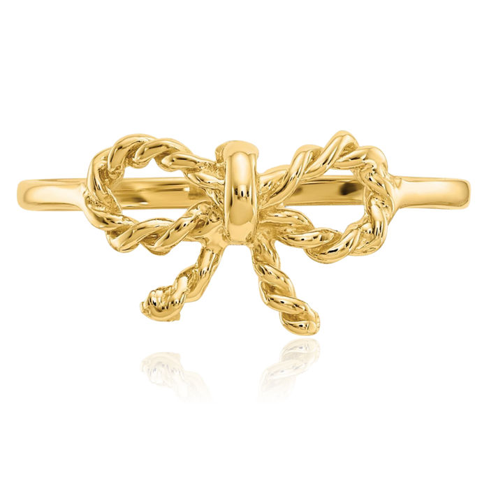 14K Solid Yellow Gold Bow Ring