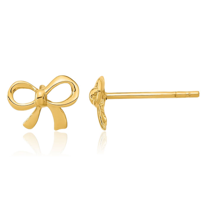 14K Solid Yellow Gold Bow Stud Earrings