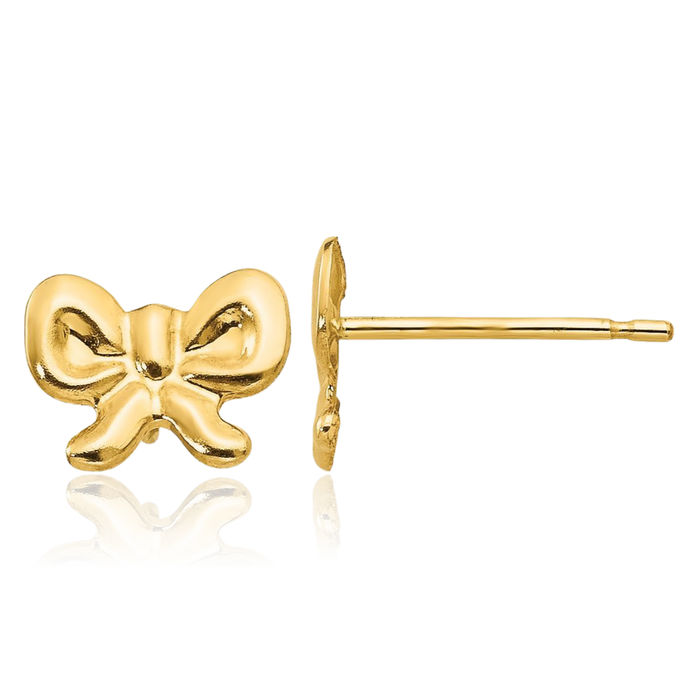 14K Solid Yellow Gold Bow Stud Earrings