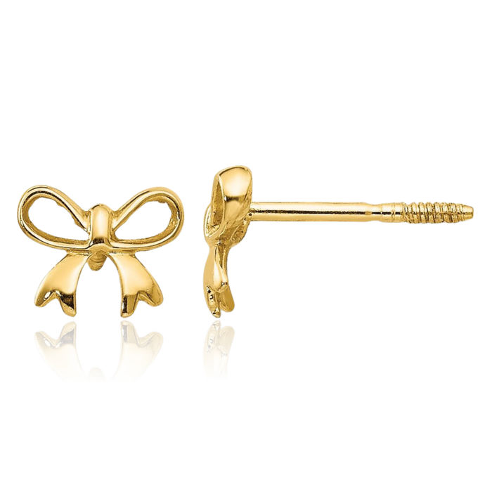 14K Solid Yellow Gold Bow Stud Earrings