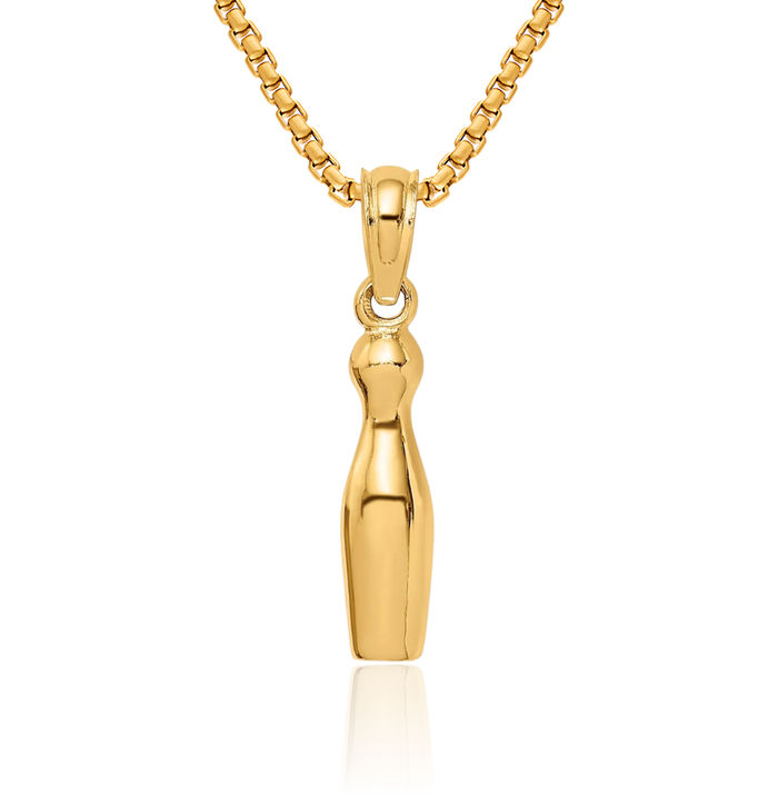 14K Solid Yellow Gold Bowling Necklace Charm Sports Pendant