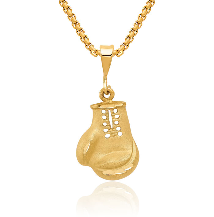 14K Solid Yellow Gold Boxing Glove Necklace Karate Charm Sports Pendant