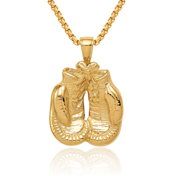 14K Solid Yellow Gold Boxing Gloves Necklace Karate Charm Sports Pendant