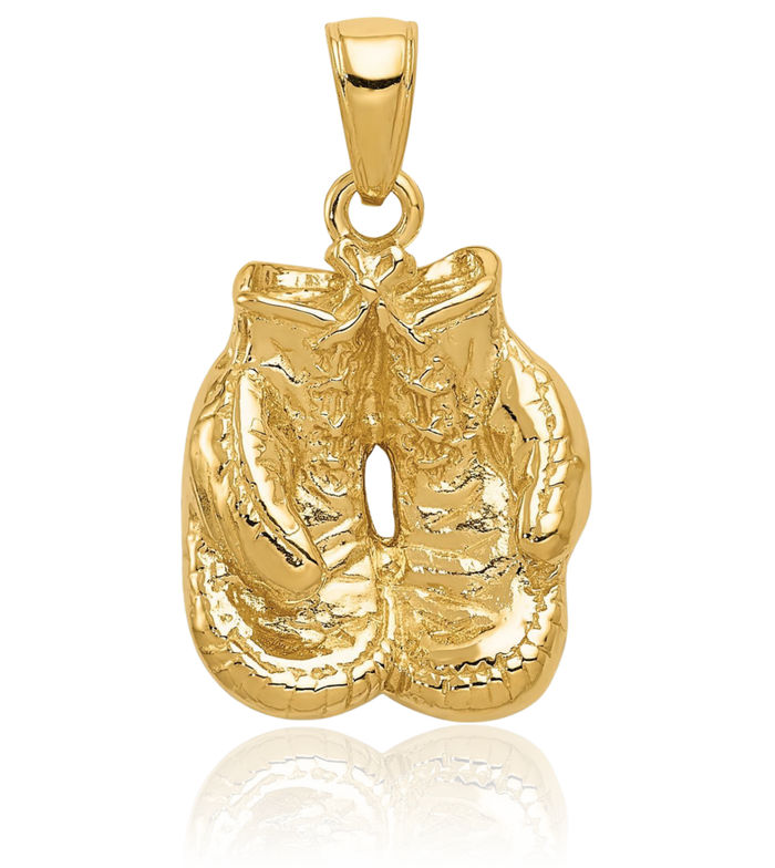 14K Solid Yellow Gold Boxing Gloves Necklace Karate Charm Sports Pendant