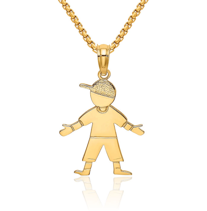 14K Solid Yellow Gold Boy Baseball Cap Necklace Chain Pendant Charm