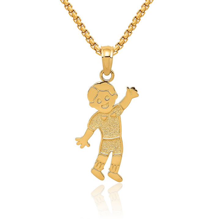 14K Solid Yellow Gold Boy Necklace Chain Pendant Charm