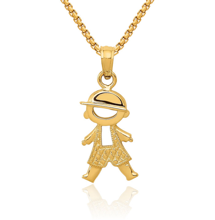 14K Solid Yellow Gold Boy Necklace Chain Pendant Charm