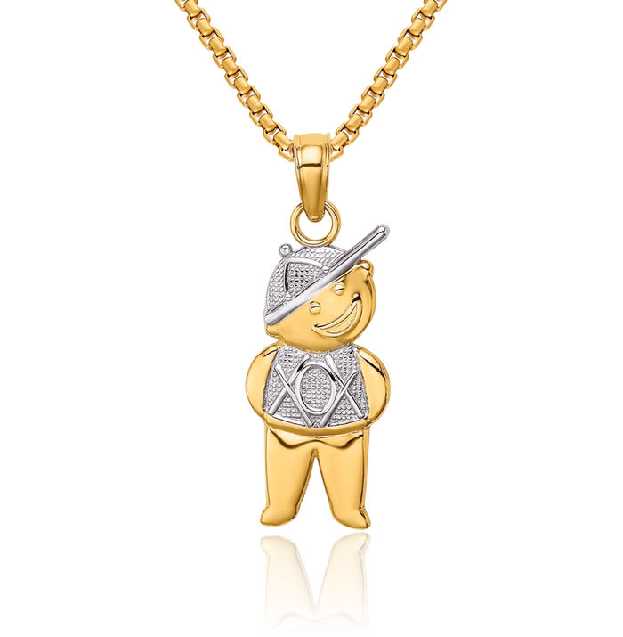 14K Solid Yellow Gold Boy Necklace Chain Pendant Charm