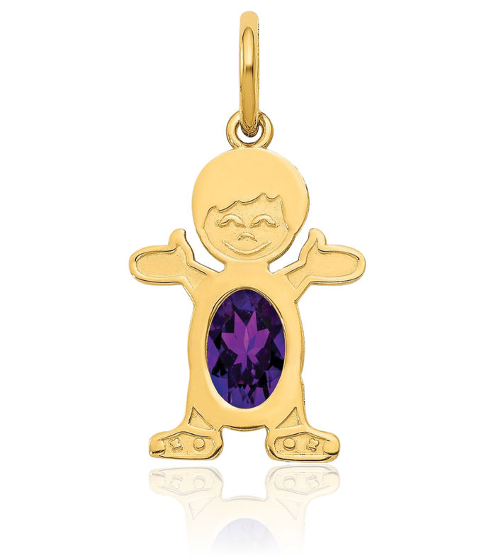 14K Solid Yellow Gold Boy Oval Purple Amethyst Necklace Chain Pendant Charm February Birthstone Jewelry