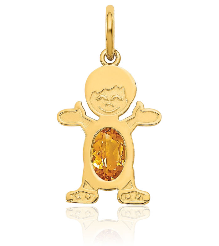 14K Solid Yellow Gold Boy Oval Orange Citrine Necklace Chain Pendant Charm November Birthstone Jewelry