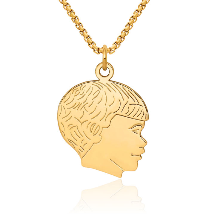 14K Solid Yellow Gold Boys Head Necklace Chain Pendant Charm