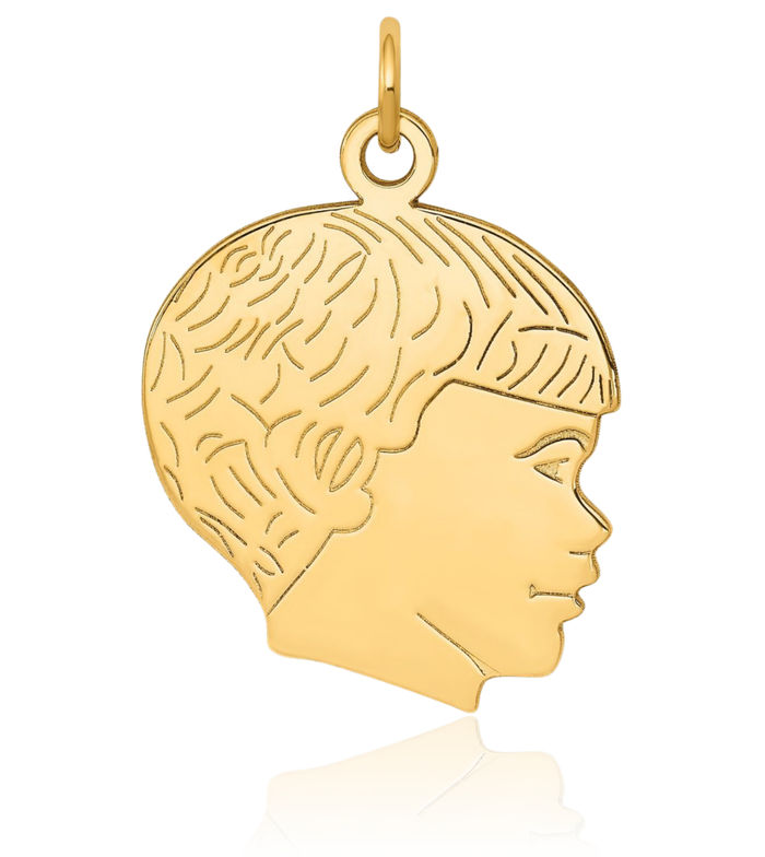 14K Solid Yellow Gold Boys Head Necklace Chain Pendant Charm