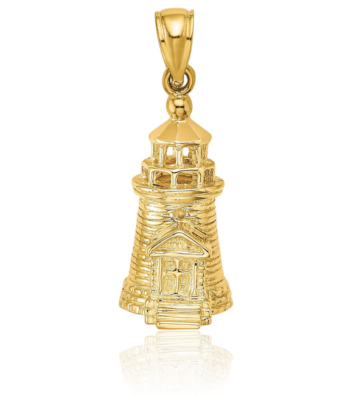 14K Solid Yellow Gold Brant Point Lighthouse Nantucket Harbor Ma Necklace Chain Pendant Charm