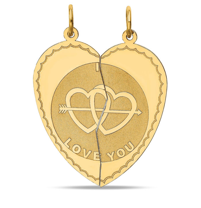 14K Solid Yellow Gold Break-apart I Love You Necklace Chain Pendant Charm