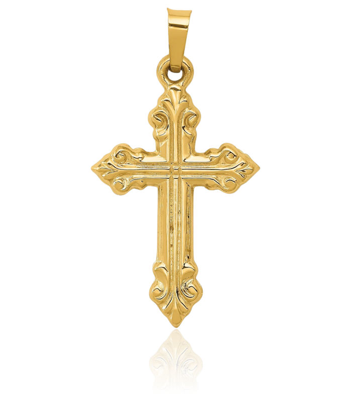 14K Solid Yellow Gold Budded Holy Cross Necklace Religious Chain Pendant Jesus Christ Christian Charm