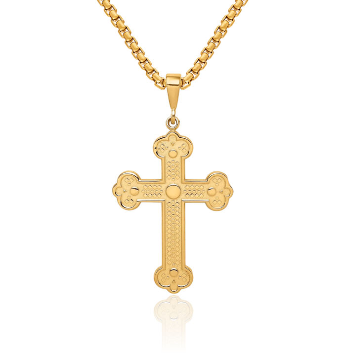 14K Solid Yellow Gold Budded Holy Cross Necklace Religious Chain Pendant Jesus Christ Christian Charm