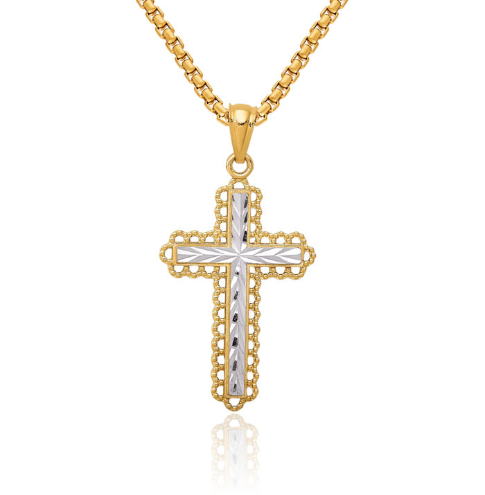 14K Solid Yellow Gold Budded Holy Cross Necklace Religious Chain Pendant Jesus Christ Christian Charm