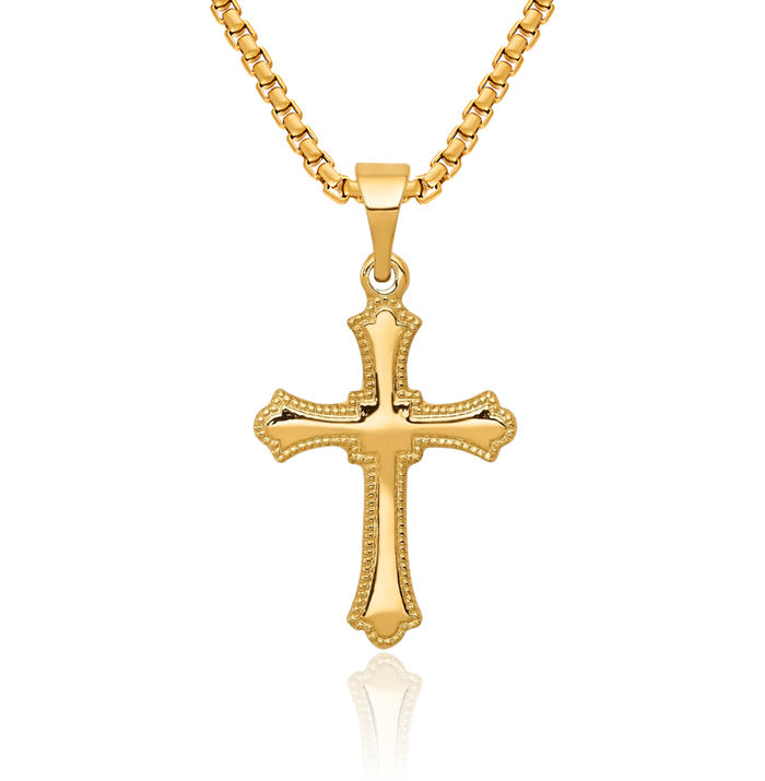 14K Solid Yellow Gold Budded Holy Cross Necklace Religious Chain Pendant Jesus Christ Christian Charm