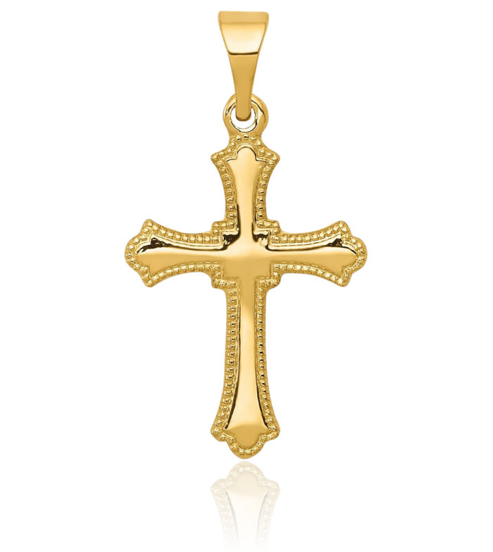 14K Solid Yellow Gold Budded Holy Cross Necklace Religious Chain Pendant Jesus Christ Christian Charm