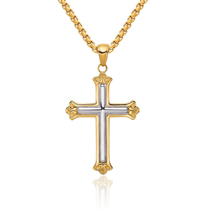 14K Solid Yellow Gold Budded Holy Cross Necklace Religious Chain Pendant Jesus Christ Christian Charm