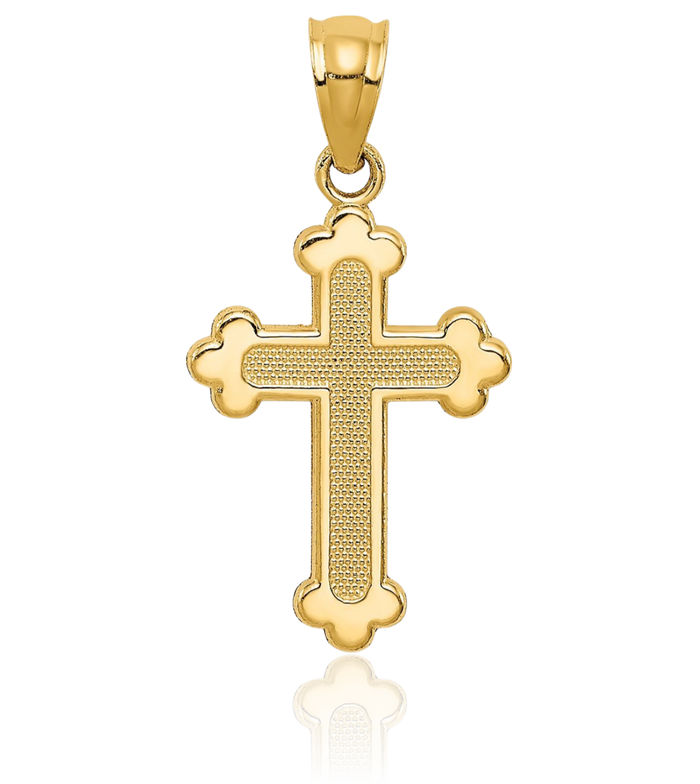 14K Solid Yellow Gold Budded Holy Cross Necklace Religious Chain Pendant Jesus Christ Christian Charm