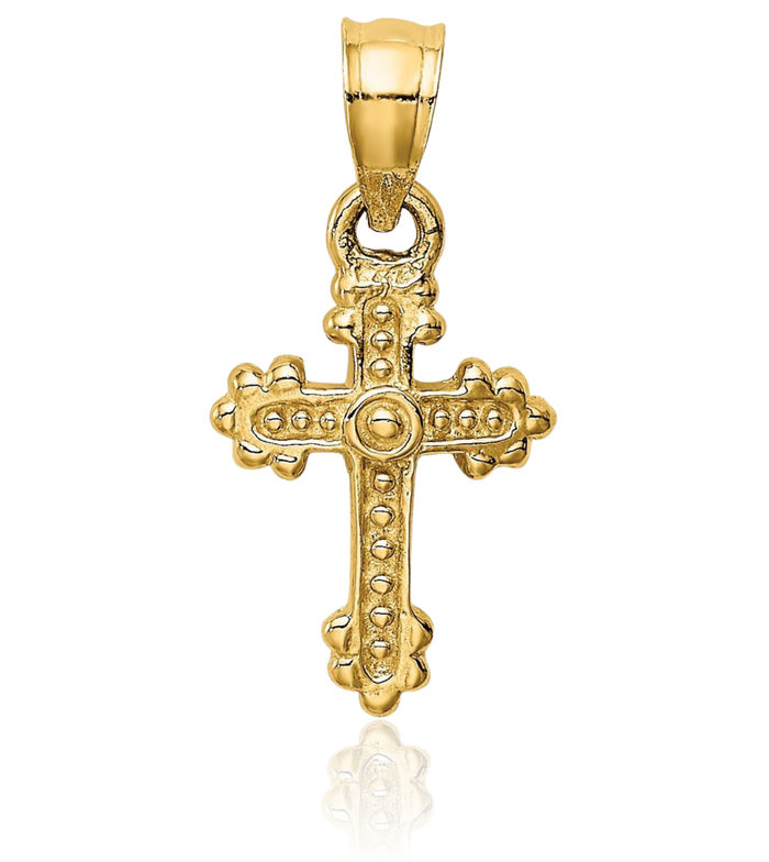 14K Solid Yellow Gold Budded Holy Cross Necklace Religious Chain Pendant Jesus Christ Christian Charm