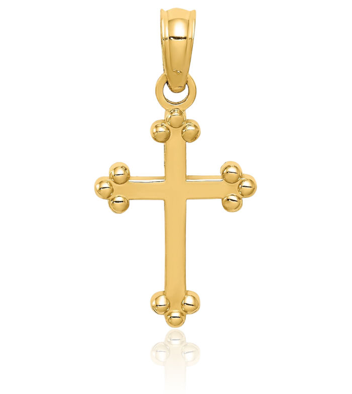 14K Solid Yellow Gold Budded Holy Cross Necklace Religious Chain Pendant Jesus Christ Christian Charm