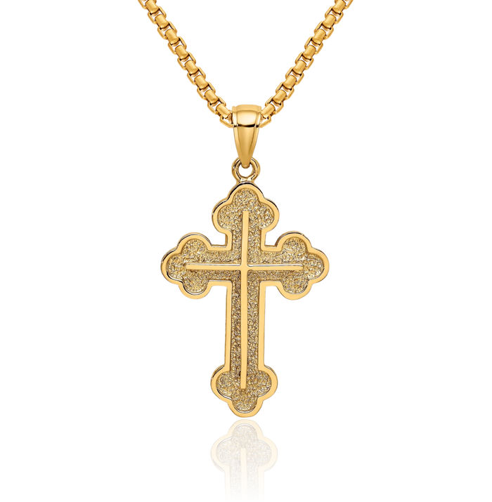 14K Solid Yellow Gold Budded Latin Mexican Holy Cross Necklace Religious Chain Pendant Jesus Christ Christian Charm