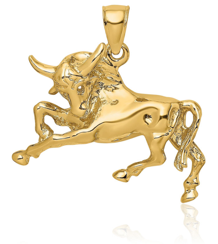14K Solid Yellow Gold Buffalo Bull Head Skull Necklace Western Cowboy Pendant Taurus Charm