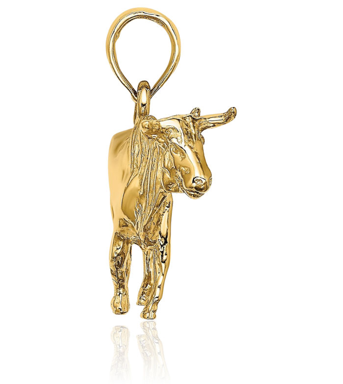 14K Solid Yellow Gold Buffalo Bull Head Skull Necklace Western Cowboy Pendant Taurus Charm