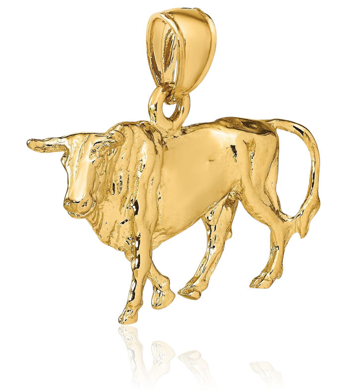 14K Solid Yellow Gold Buffalo Bull Head Skull Necklace Western Cowboy Pendant Taurus Charm