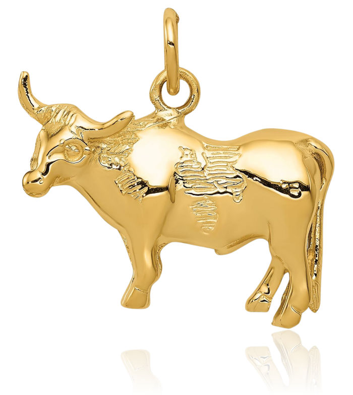 14K Solid Yellow Gold Buffalo Bull Necklace Chain Pendant Charm