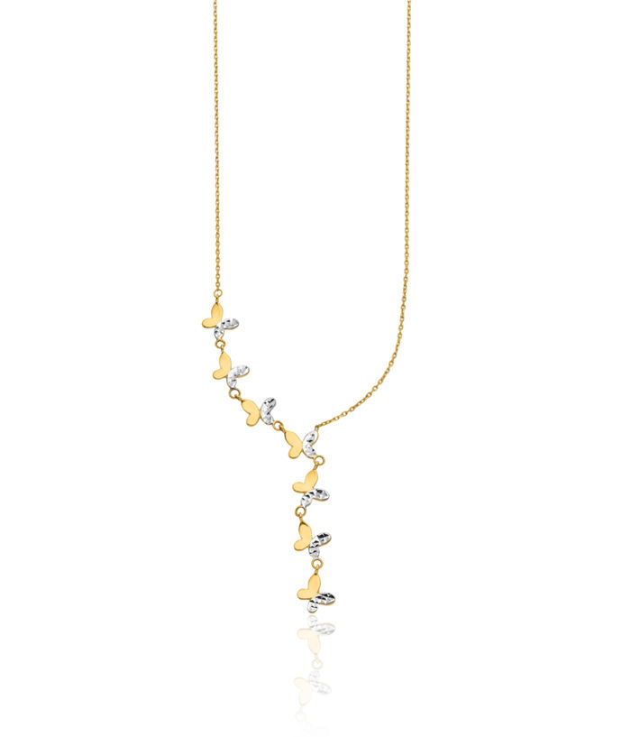 14K Solid Yellow Gold Butterfly Wings Chain Necklace