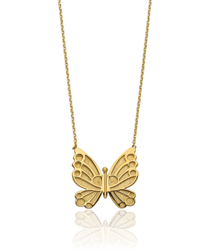 14K Solid Yellow Gold Butterfly Wings Necklace Chain