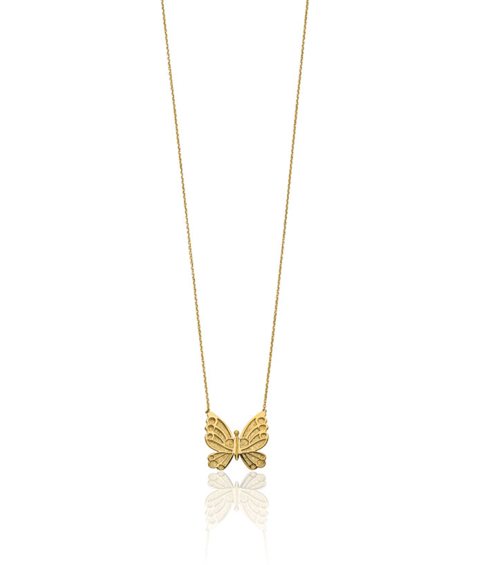 14K Solid Yellow Gold Butterfly Wings Necklace Chain