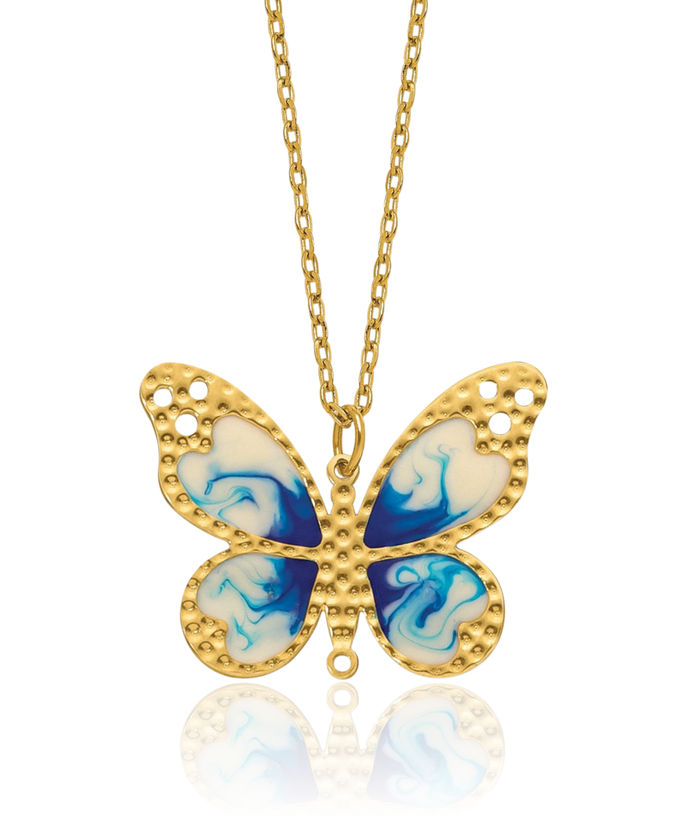 14K Solid Yellow Gold Butterfly Wings Necklace Chain