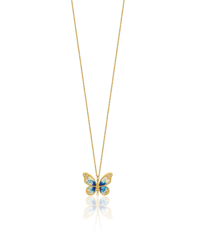 14K Solid Yellow Gold Butterfly Wings Necklace Chain