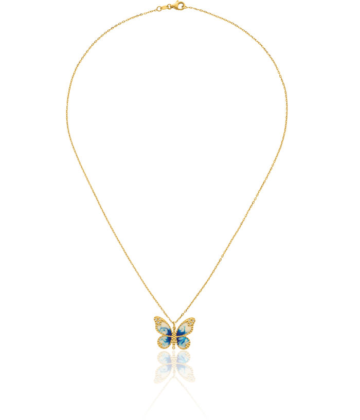 14K Solid Yellow Gold Butterfly Wings Necklace Chain